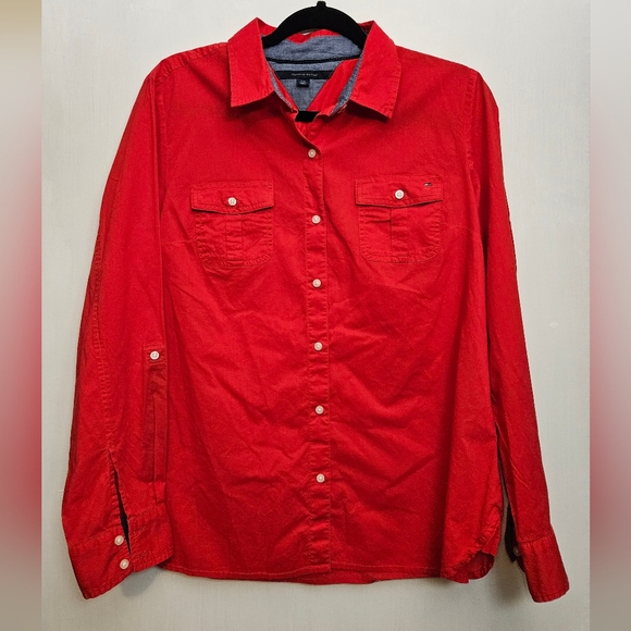 Tommy Hilfiger red Button Down dress shirt size Large - Picture 1 of 5